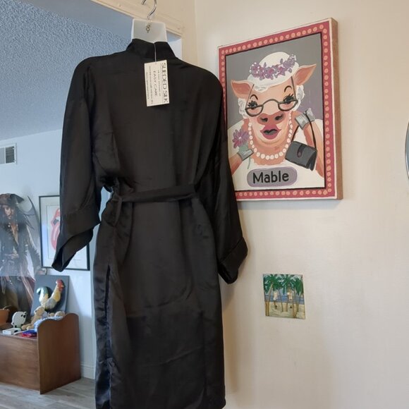 NWT Intimo 100% Silk Kimono Robe Bathrobe Women's size L , belt, pockets - Picture 7 of 8